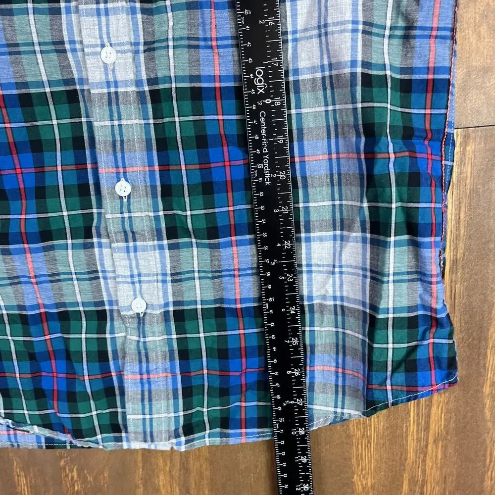 J Crew Mens Shirt Blue Green Gray Red Plaid Slim Fit Collared Button Down Medium